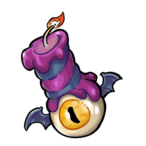 Devikins creepy candle with bat wings and eyeball base