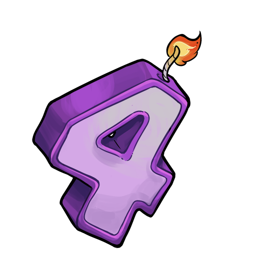 Devikins purple number 4 birthday candle with flame